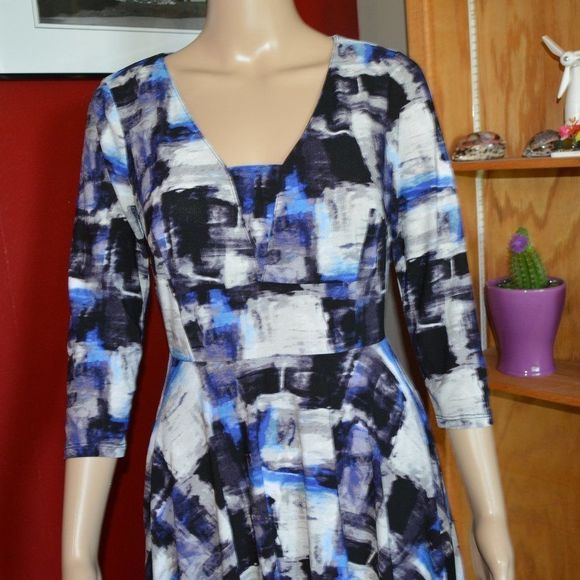 “Simply Vera Vera Wang Abstract Print Midi Dress XS 3/4 Sleeve A-Line Scoop Neck - Picture 12 of 13
